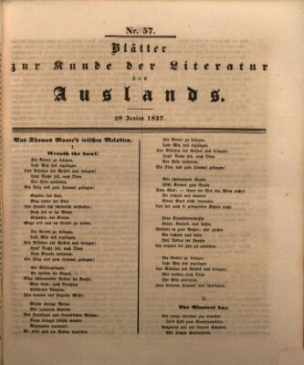 Blätter zur Kunde der Literatur des Auslands (Das Ausland) Mittwoch 28. Juni 1837
