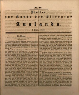 Blätter zur Kunde der Literatur des Auslands (Das Ausland) Samstag 7. Oktober 1837