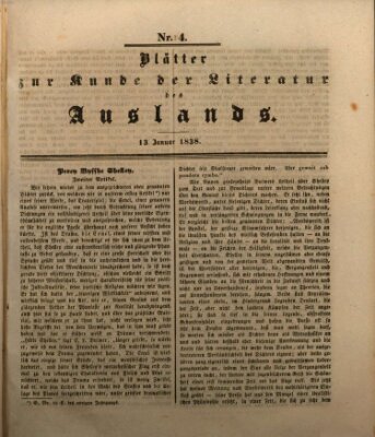 Blätter zur Kunde der Literatur des Auslands (Das Ausland) Samstag 13. Januar 1838