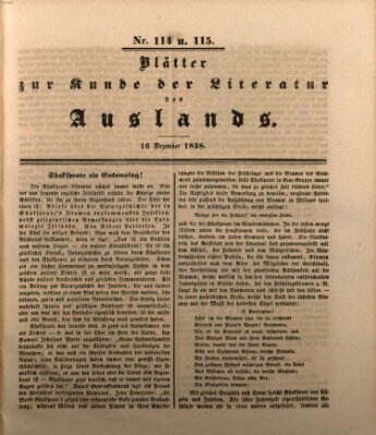 Blätter zur Kunde der Literatur des Auslands (Das Ausland) Sonntag 16. Dezember 1838