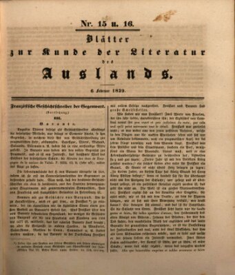 Blätter zur Kunde der Literatur des Auslands (Das Ausland) Mittwoch 6. Februar 1839