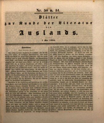 Blätter zur Kunde der Literatur des Auslands (Das Ausland) Mittwoch 1. Mai 1839