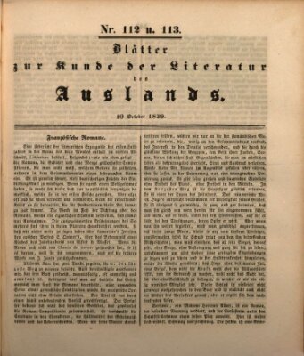 Blätter zur Kunde der Literatur des Auslands (Das Ausland) Donnerstag 10. Oktober 1839