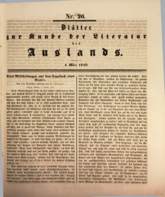 Blätter zur Kunde der Literatur des Auslands (Das Ausland) Mittwoch 4. März 1840