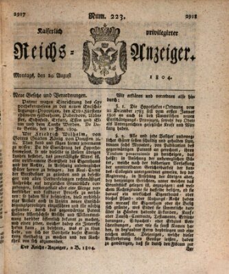 Kaiserlich privilegirter Reichs-Anzeiger (Allgemeiner Anzeiger der Deutschen) Montag 20. August 1804