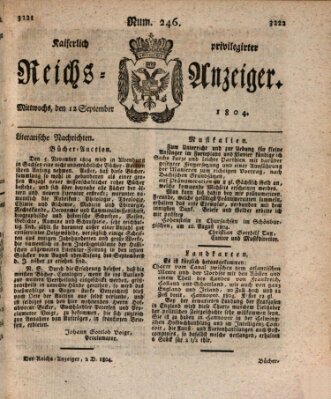 Kaiserlich privilegirter Reichs-Anzeiger (Allgemeiner Anzeiger der Deutschen) Mittwoch 12. September 1804