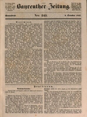 Bayreuther Zeitung Samstag 9. Oktober 1847