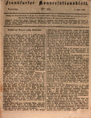 Frankfurter Konversationsblatt (Frankfurter Ober-Post-Amts-Zeitung) Sonntag 3. Juli 1842