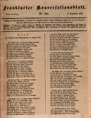 Frankfurter Konversationsblatt (Frankfurter Ober-Post-Amts-Zeitung) Donnerstag 8. September 1842