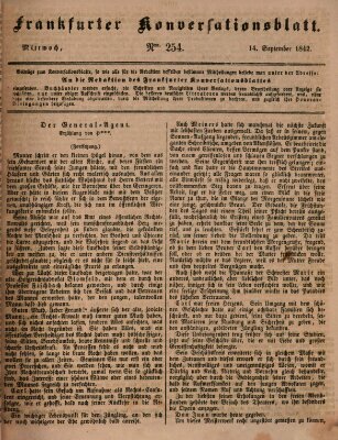Frankfurter Konversationsblatt (Frankfurter Ober-Post-Amts-Zeitung) Mittwoch 14. September 1842