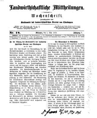 Landwirthschaftliche Mittheilungen Sonntag 1. Mai 1870
