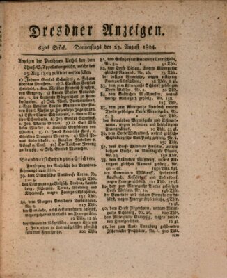 Dresdner Anzeigen Donnerstag 23. August 1804