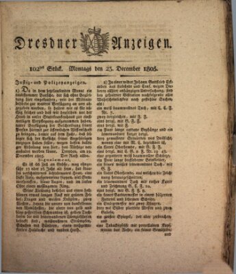 Dresdner Anzeigen Montag 23. Dezember 1805