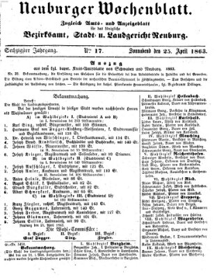 Neuburger Wochenblatt Samstag 25. April 1863