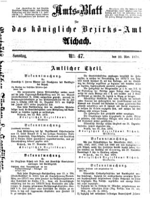 Amtsblatt für das Bezirksamt und Amtsgericht Aichach Sonntag 20. November 1870