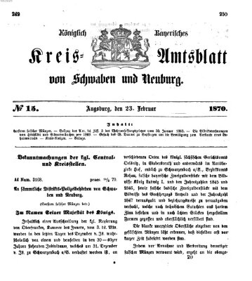 Königlich Bayerisches Kreis-Amtsblatt von Schwaben und Neuburg Mittwoch 23. Februar 1870