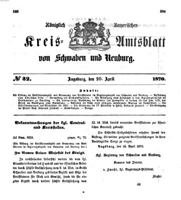 Königlich Bayerisches Kreis-Amtsblatt von Schwaben und Neuburg Mittwoch 20. April 1870