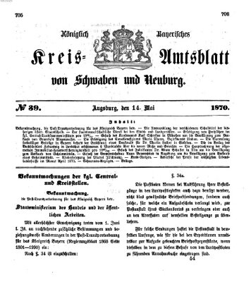 Königlich Bayerisches Kreis-Amtsblatt von Schwaben und Neuburg Samstag 14. Mai 1870