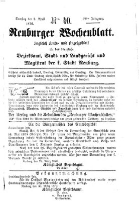 Neuburger Wochenblatt Samstag 2. April 1870