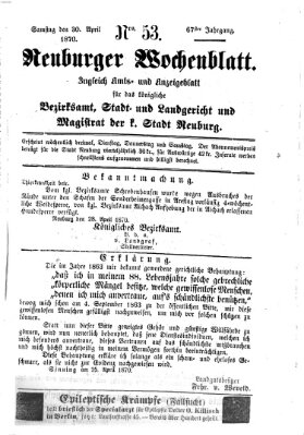 Neuburger Wochenblatt Samstag 30. April 1870