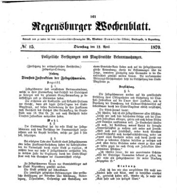 Regensburger Wochenblatt Dienstag 12. April 1870