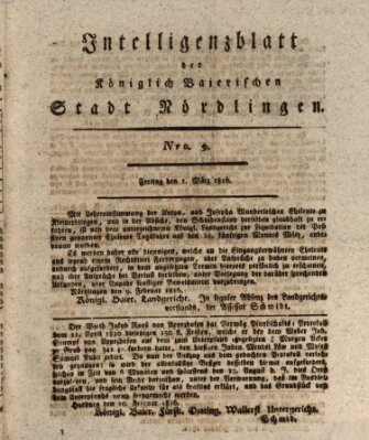 Intelligenzblatt der Königlich Bayerischen Stadt Nördlingen Freitag 1. März 1816