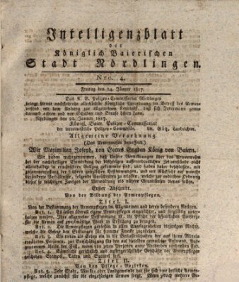 Intelligenzblatt der Königlich Bayerischen Stadt Nördlingen Freitag 24. Januar 1817