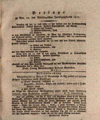 Intelligenzblatt der Königlich Bayerischen Stadt Nördlingen Freitag 7. März 1817