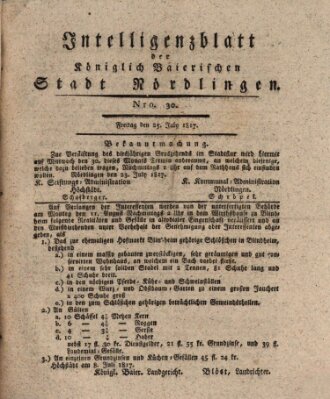 Intelligenzblatt der Königlich Bayerischen Stadt Nördlingen Freitag 25. Juli 1817