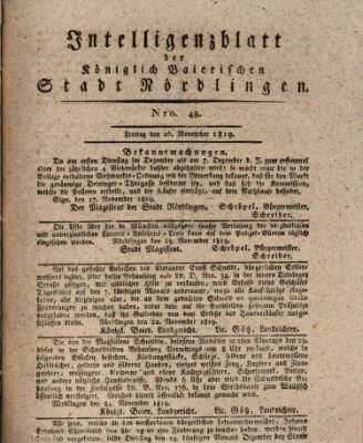 Intelligenzblatt der Königlich Bayerischen Stadt Nördlingen Freitag 26. November 1819