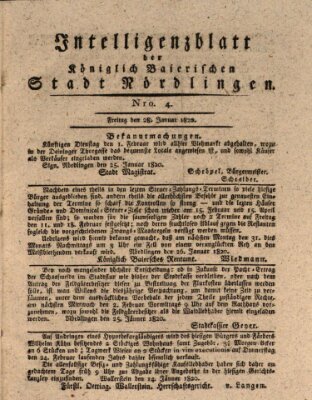 Intelligenzblatt der Königlich Bayerischen Stadt Nördlingen Freitag 28. Januar 1820