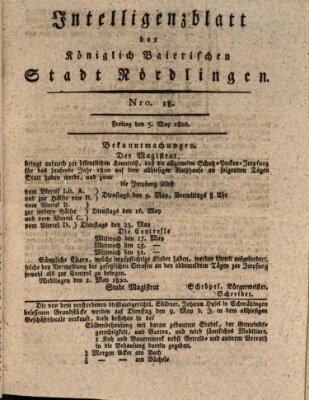 Intelligenzblatt der Königlich Bayerischen Stadt Nördlingen Freitag 5. Mai 1820