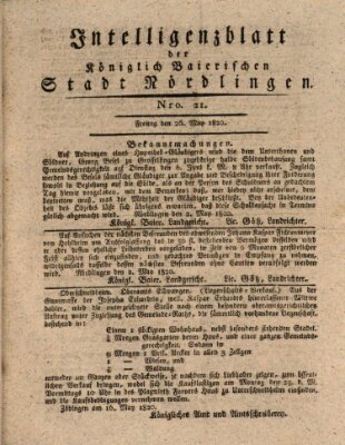 Intelligenzblatt der Königlich Bayerischen Stadt Nördlingen Freitag 26. Mai 1820