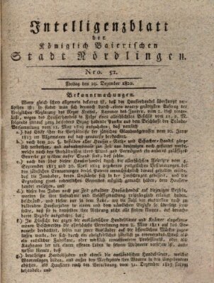 Intelligenzblatt der Königlich Bayerischen Stadt Nördlingen Freitag 29. Dezember 1820
