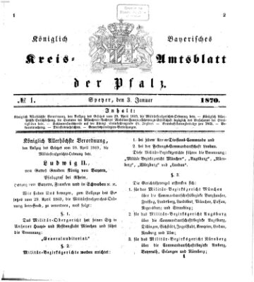 Königlich-bayerisches Kreis-Amtsblatt der Pfalz (Königlich bayerisches Amts- und Intelligenzblatt für die Pfalz) Montag 3. Januar 1870