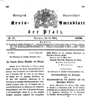 Königlich-bayerisches Kreis-Amtsblatt der Pfalz (Königlich bayerisches Amts- und Intelligenzblatt für die Pfalz) Samstag 19. März 1870