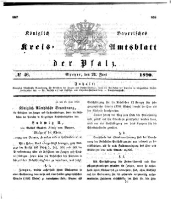 Königlich-bayerisches Kreis-Amtsblatt der Pfalz (Königlich bayerisches Amts- und Intelligenzblatt für die Pfalz) Freitag 24. Juni 1870