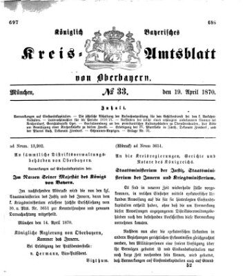 Königlich-bayerisches Kreis-Amtsblatt von Oberbayern (Münchner Intelligenzblatt) Dienstag 19. April 1870