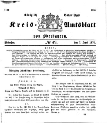 Königlich-bayerisches Kreis-Amtsblatt von Oberbayern (Münchner Intelligenzblatt) Dienstag 7. Juni 1870