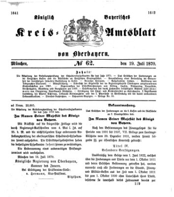 Königlich-bayerisches Kreis-Amtsblatt von Oberbayern (Münchner Intelligenzblatt) Dienstag 19. Juli 1870