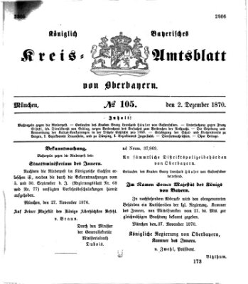 Königlich-bayerisches Kreis-Amtsblatt von Oberbayern (Münchner Intelligenzblatt) Freitag 2. Dezember 1870