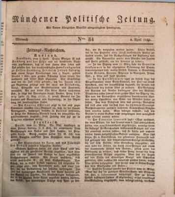 Münchener politische Zeitung (Süddeutsche Presse) Mittwoch 8. April 1829