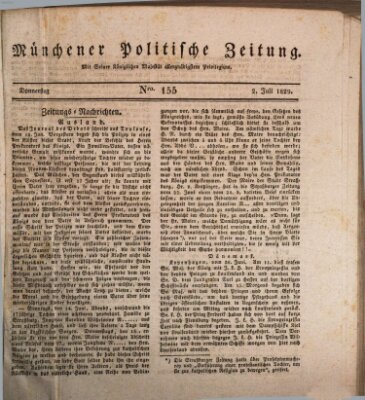 Münchener politische Zeitung (Süddeutsche Presse) Donnerstag 2. Juli 1829