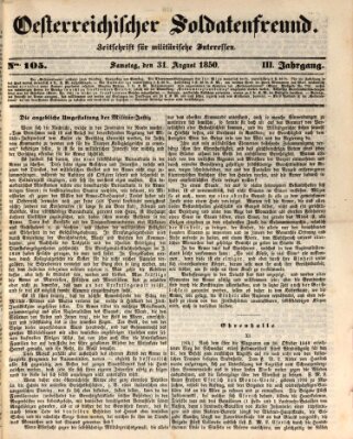Oesterreichischer Soldatenfreund (Militär-Zeitung) Samstag 31. August 1850