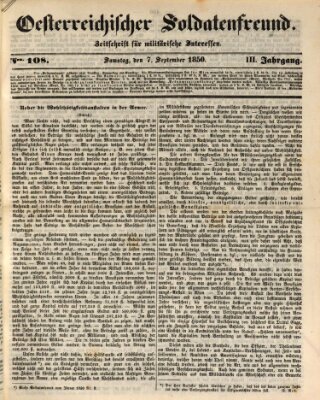Oesterreichischer Soldatenfreund (Militär-Zeitung) Samstag 7. September 1850