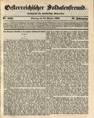 Oesterreichischer Soldatenfreund (Militär-Zeitung) Samstag 12. Oktober 1850