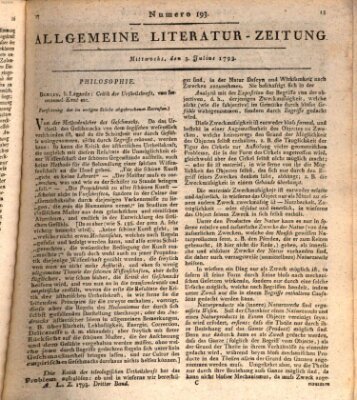 Allgemeine Literatur-Zeitung (Literarisches Zentralblatt für Deutschland) Mittwoch 3. Juli 1793