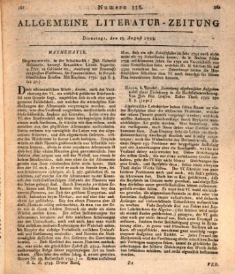 Allgemeine Literatur-Zeitung (Literarisches Zentralblatt für Deutschland) Dienstag 13. August 1793