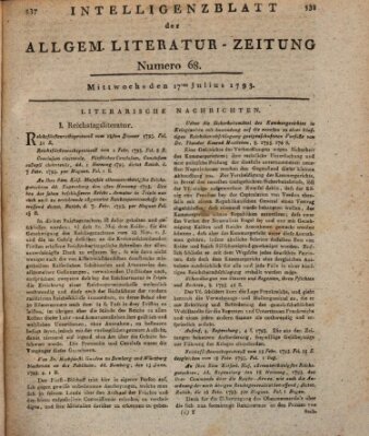 Allgemeine Literatur-Zeitung (Literarisches Zentralblatt für Deutschland) Mittwoch 17. Juli 1793