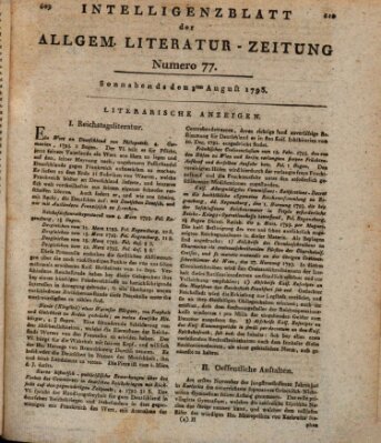 Allgemeine Literatur-Zeitung (Literarisches Zentralblatt für Deutschland) Samstag 3. August 1793